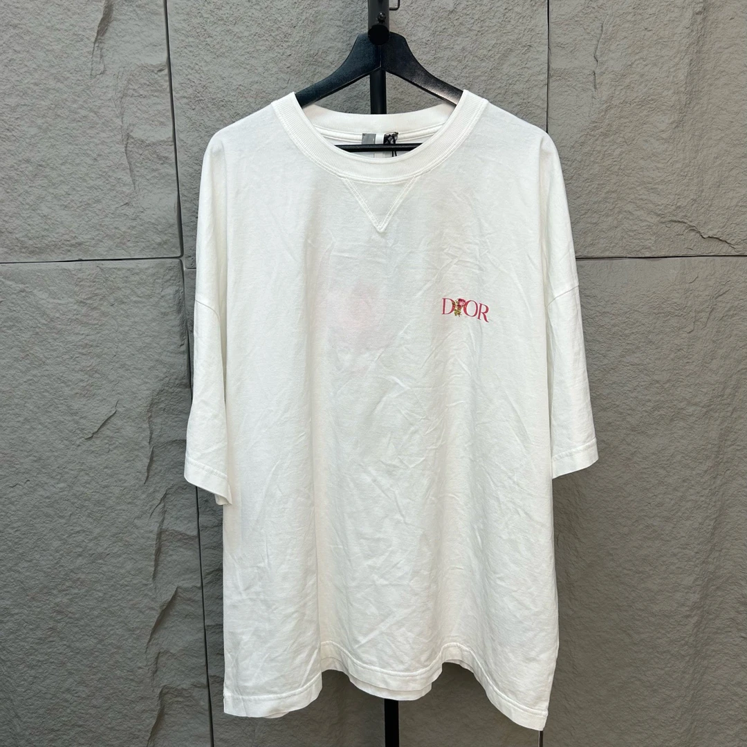 全新未使用 DIOR/迪奥 白色刺绣玫瑰短袖 3XL码 ys001828