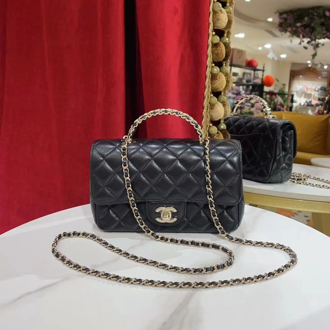 95新 Chanel/香奈儿 GGS丨23A水钻手柄大Mini黑金芯片款/45466278