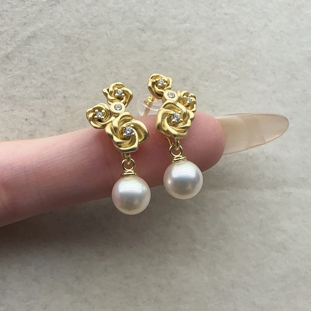 银S925镶嵌耳饰45海水珍珠