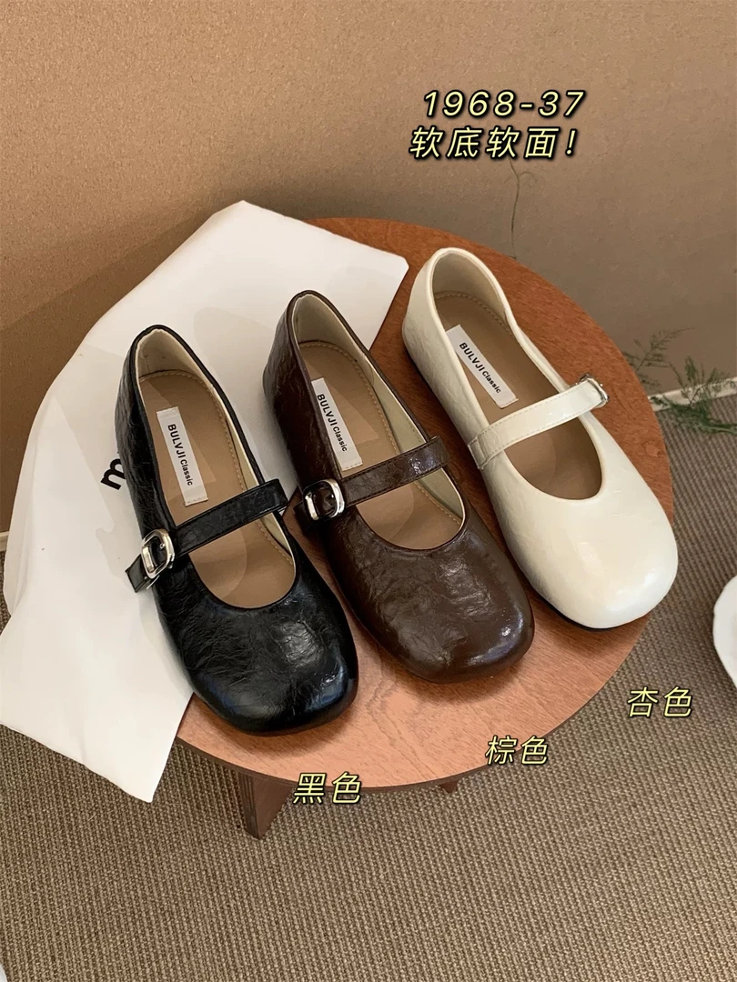 1968-37百搭软底复古软面浅口圆头奶奶鞋温柔方头法式
