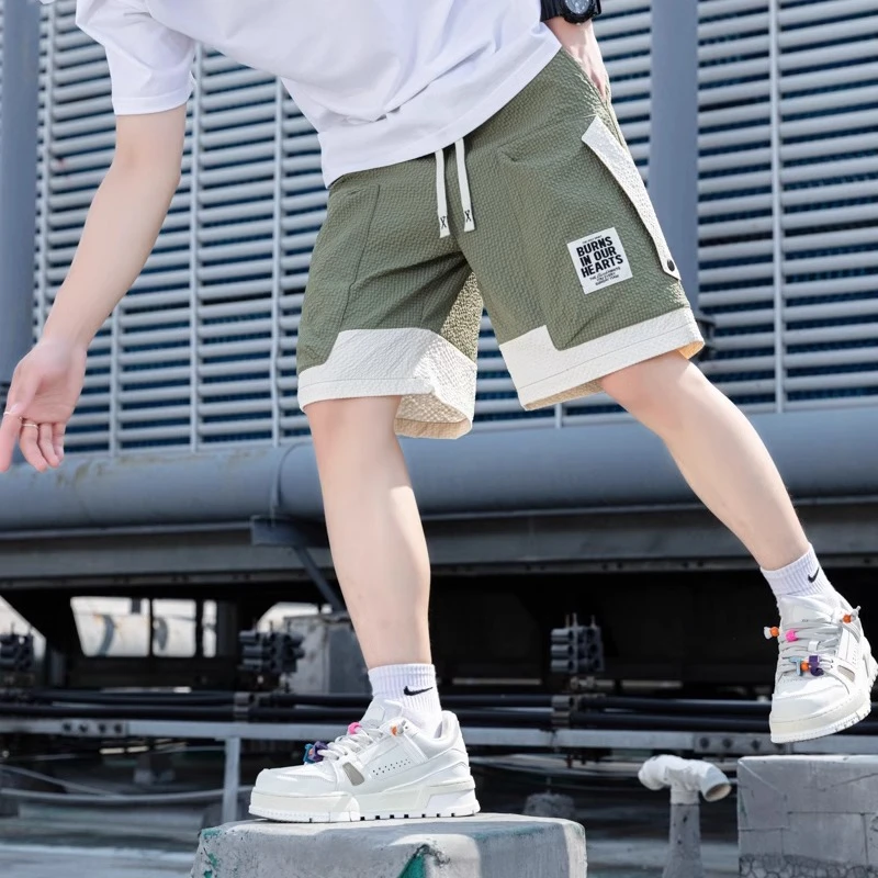绿色工装短裤男夏季薄款2025新款宽松潮牌冰丝裤子休闲速干五分裤