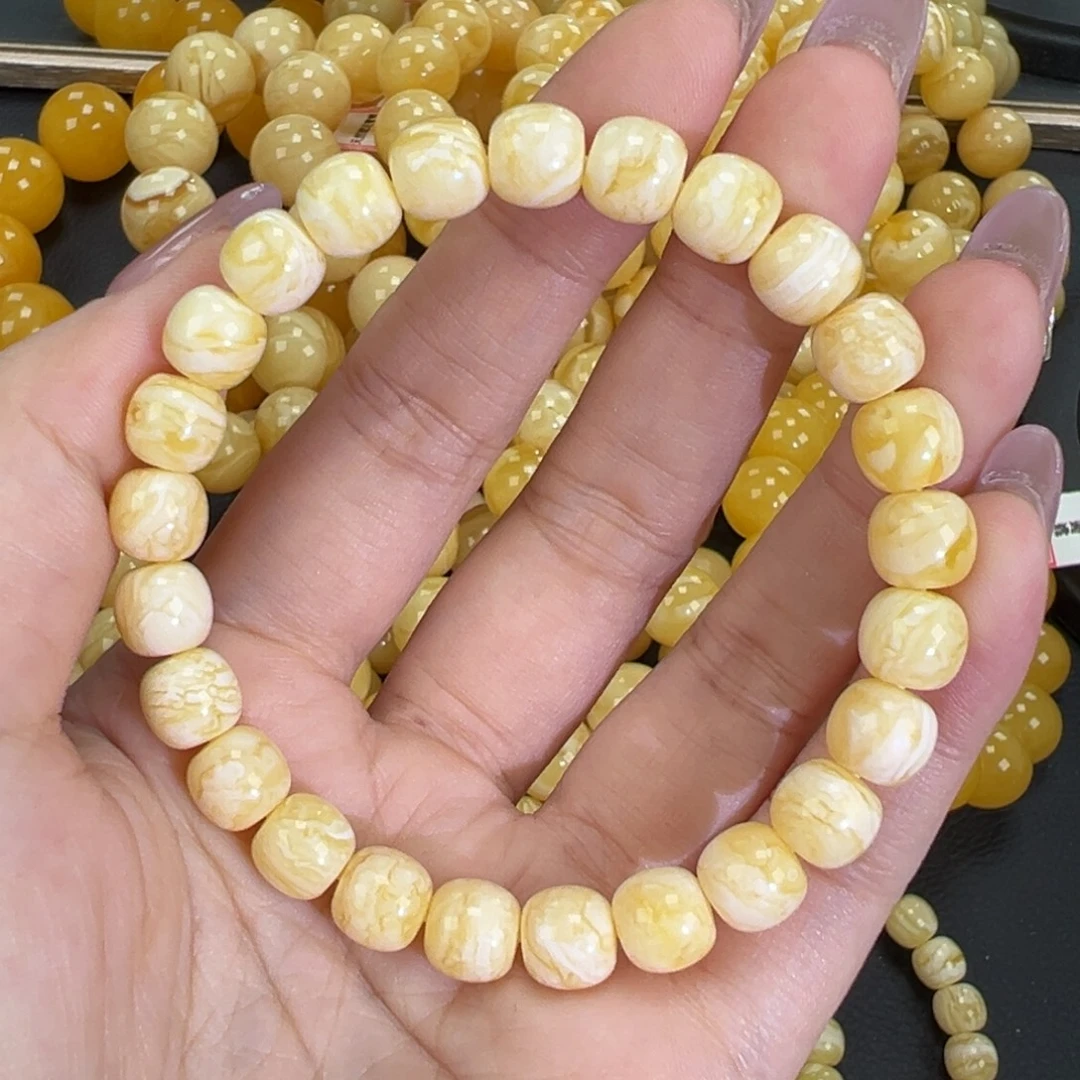 琥珀未镶嵌手链瓷白精工