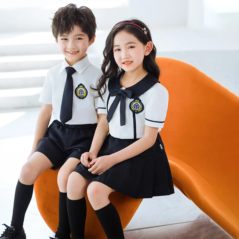 女童校服短裙藏青色校服裤百褶裙棉夏季半身裙女学院风夏装