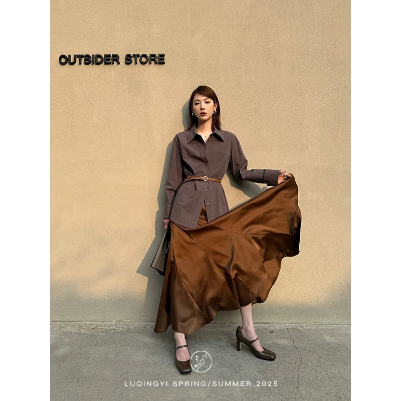 鹭青一原创【舞时柔】光泽双面缎半身裙女春百搭鱼尾裙L25Q7411B