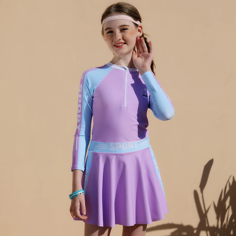 女A类分体泳衣B级泳衣中大童潜水泳装时尚保守高颜值女孩泳装