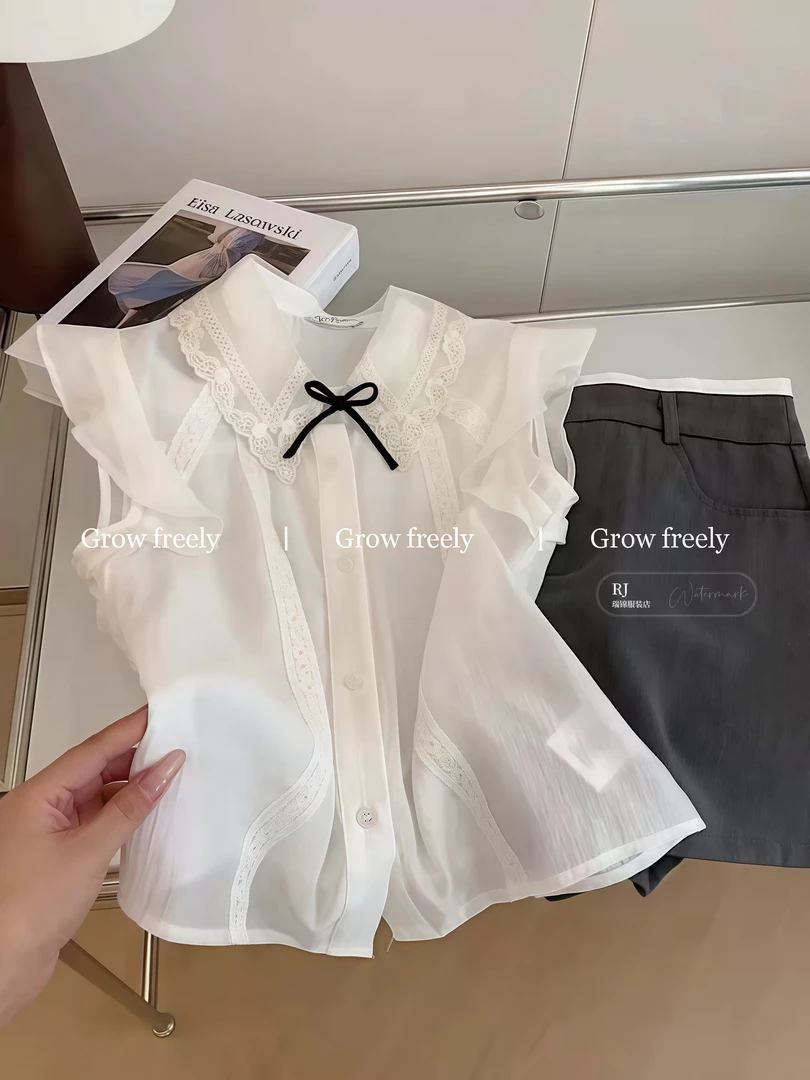 【RJ】财阀千金女装洋气小个子翻领飞袖法式甜美法式独特别致小上衣