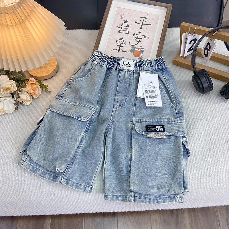 佑妈家童装男女童中大童潮款短裤儿童夏季新款工装牛仔五分裤