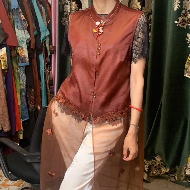 【朱帝家】香云沙刺绣提花欧根纱马甲