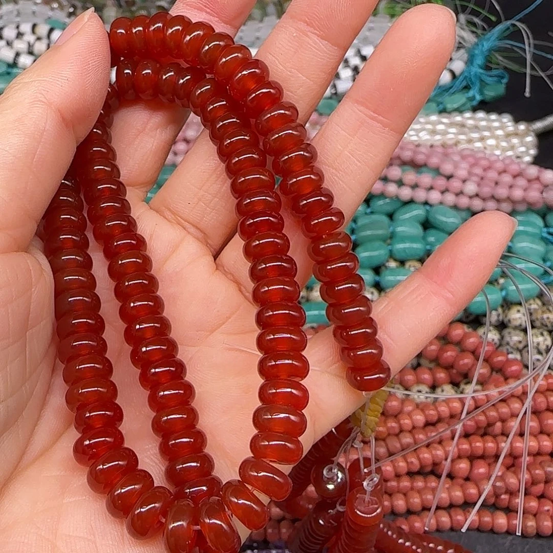 玛瑙/玉髓合金珠宝半成品红玛瑙算盘8mm一条