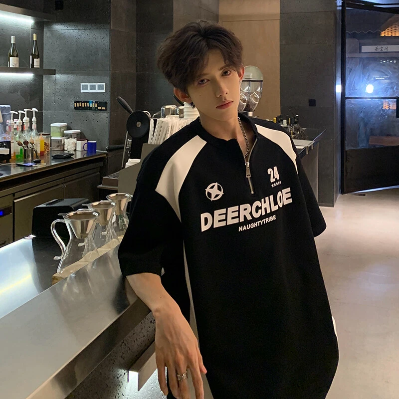 【欧若风】短袖t恤夏潮流高街插肩袖宽松ins设计感休闲上衣机车半袖