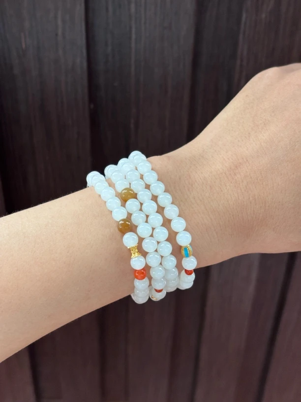 0530YX 和田玉羊脂白多圈手链 规格约：6mm 多样性发其一