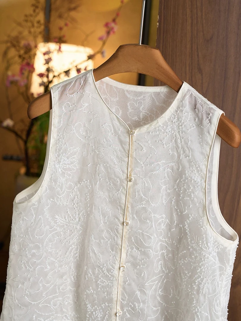 【珠翠】新中式桑蚕丝钉珠刺绣马甲MJ778