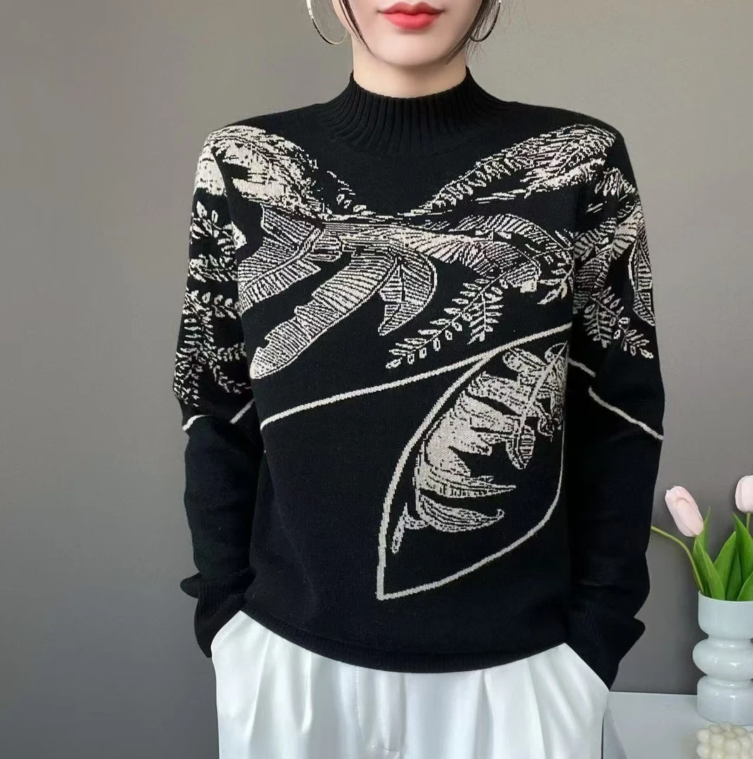 【权燕】123 秋冬新款2024时尚图案撞色针织毛衣