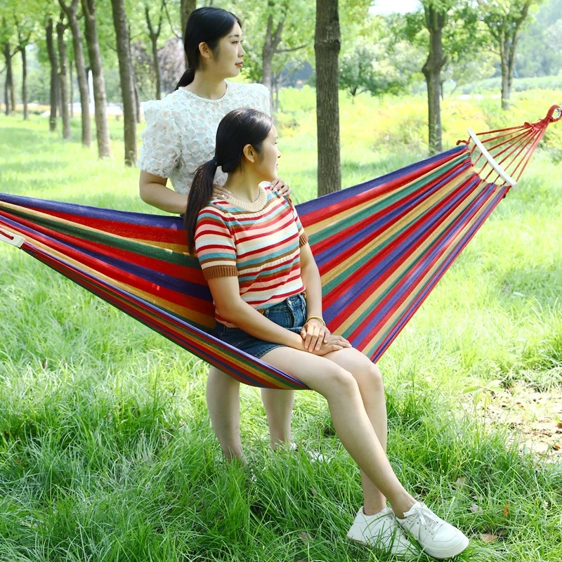 徽逸加厚帆布吊床户外野营宿舍防侧翻工厂批发单双人吊床出游必备