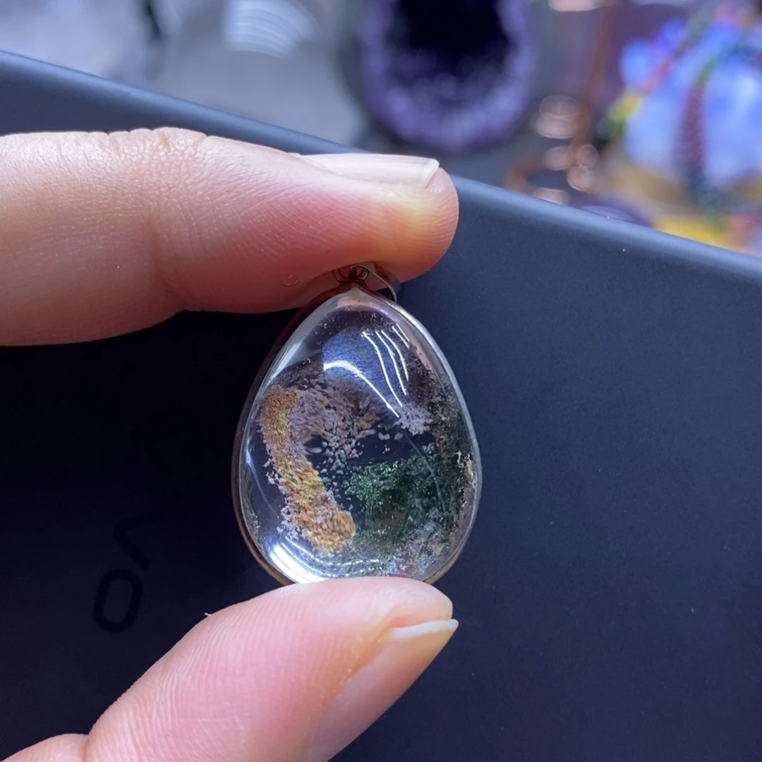 未镶嵌珠宝半成品水晶077高透四季幽灵吊坠