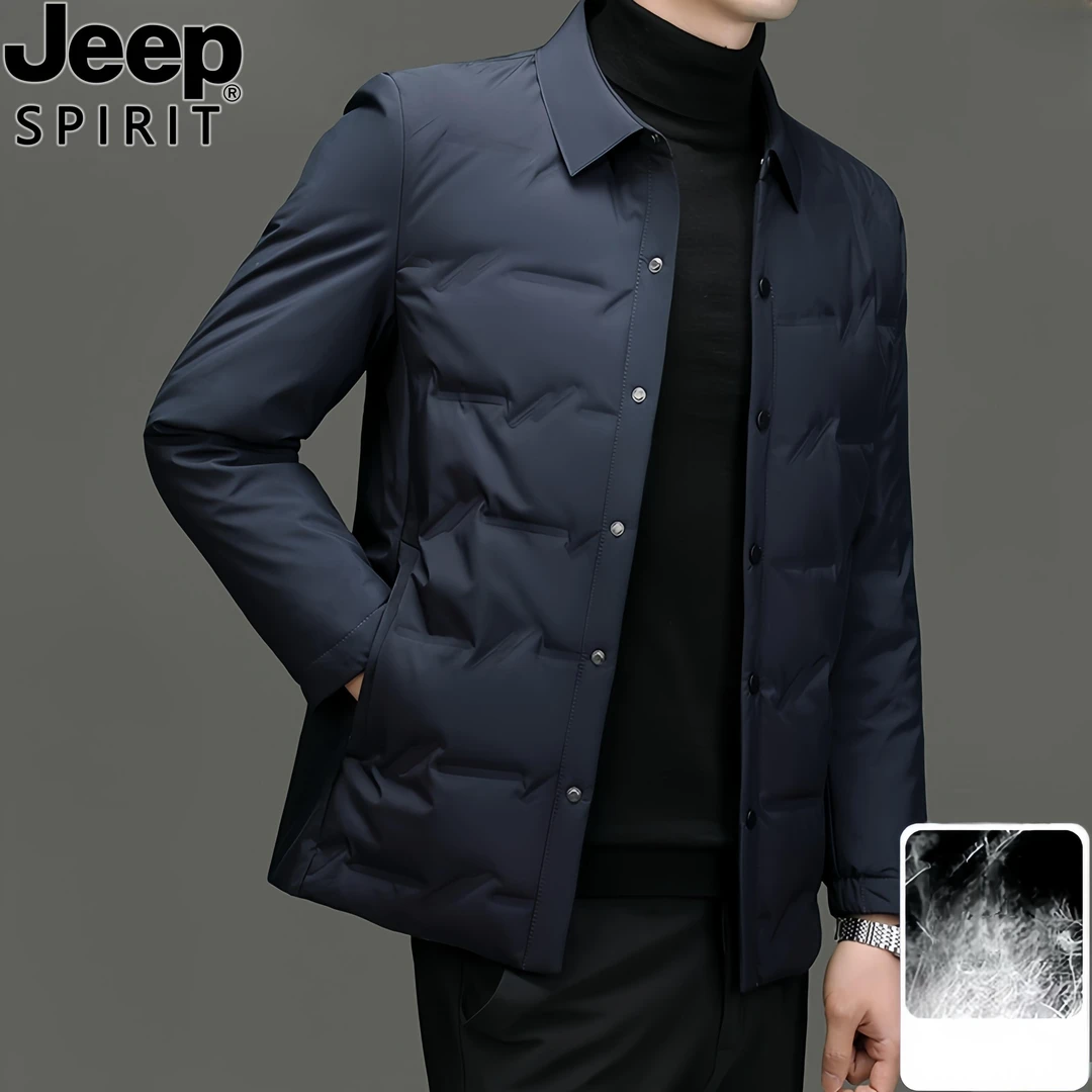 Jeep吉普反季清仓羽绒服男士轻薄外套秋季新款翻领休闲商务夹克衫