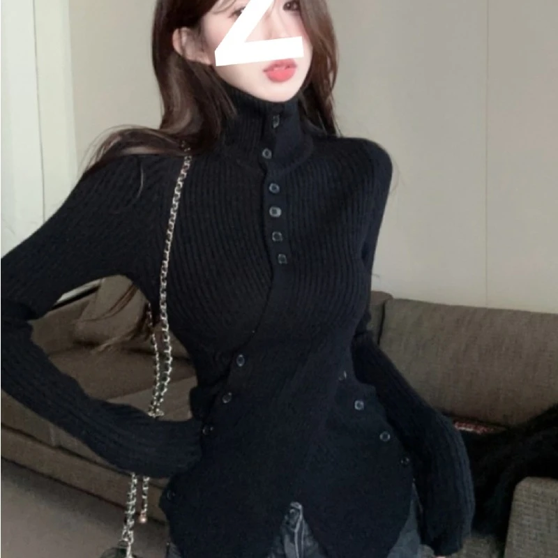 VOCKOO收腰针织衫女2025年新款秋冬冬大码女装秋冬拼色毛衣