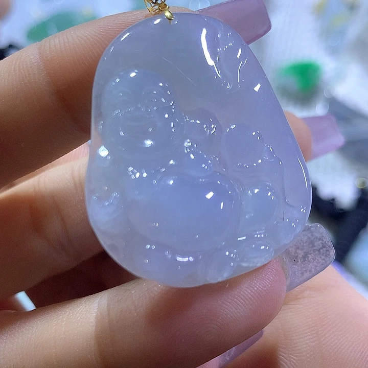 翡翠18K金镶嵌颈饰天然翡翠A货吊坠