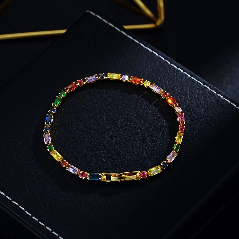 铜合金锆石手链 轻奢彩色锆石手链百搭高级感简约小众五彩饰品