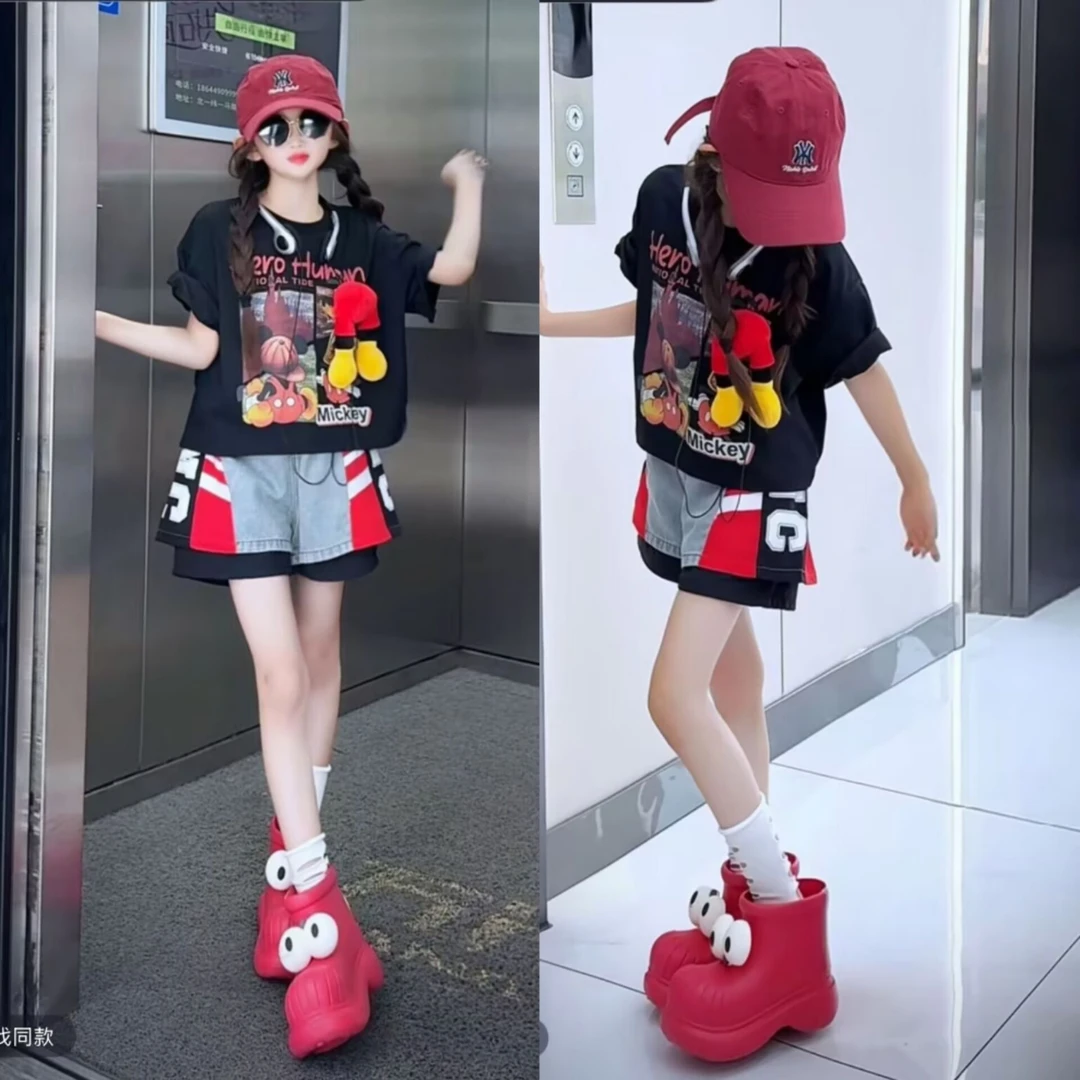 女童套装2025新款儿童洋气时髦短袖T恤短裤两件套中大童女孩夏装