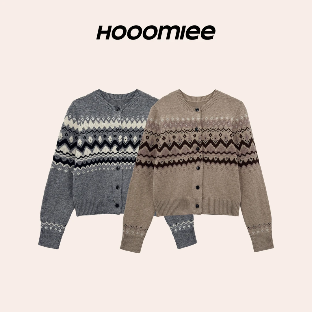 Hooomiee 时髦 绵羊毛花纹针织厚款女士开衫外套YS25215