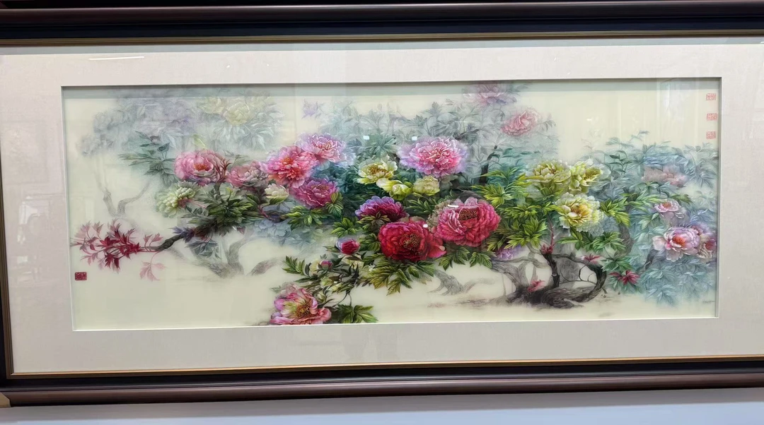 高工精品纯手工苏绣牡丹单面绣挂画94-20 4