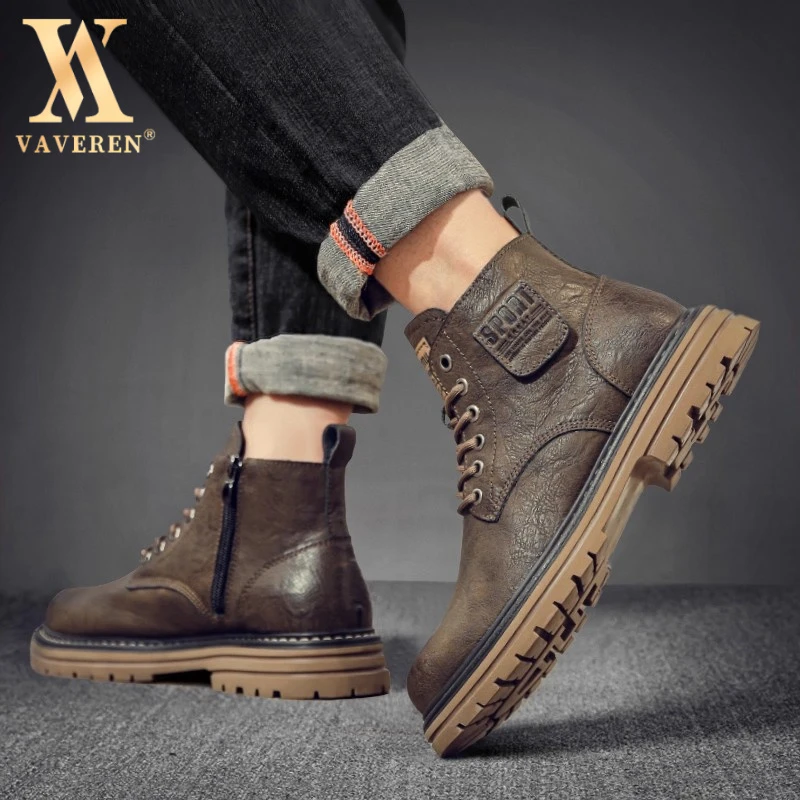 马丁靴男2025新款高帮真皮男士靴子英伦风中帮复古厚男高帮马丁靴