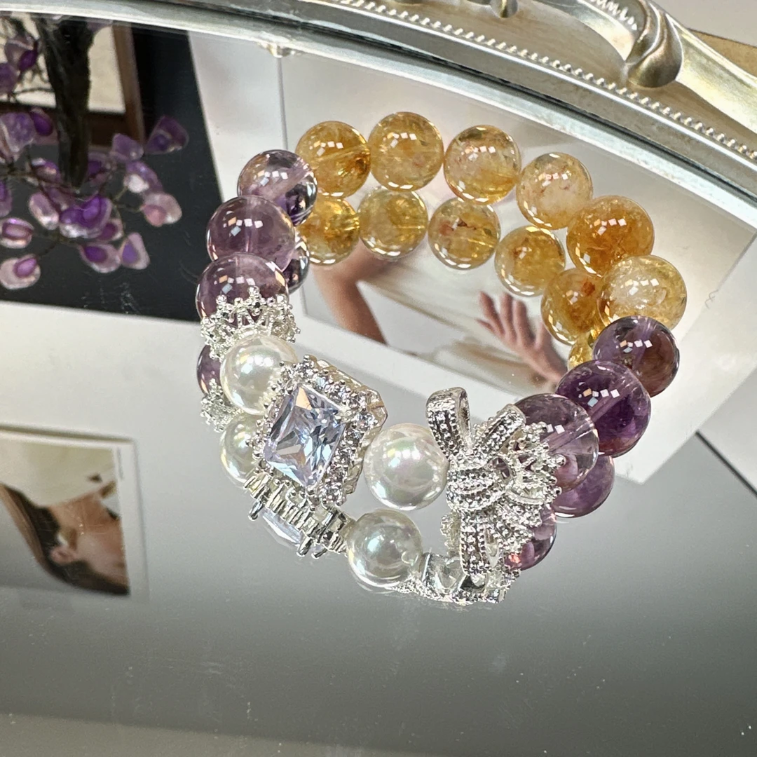 《上·岸》紫阿塞搭配黄阿塞水晶手串1050 颜色微差 多样性发一