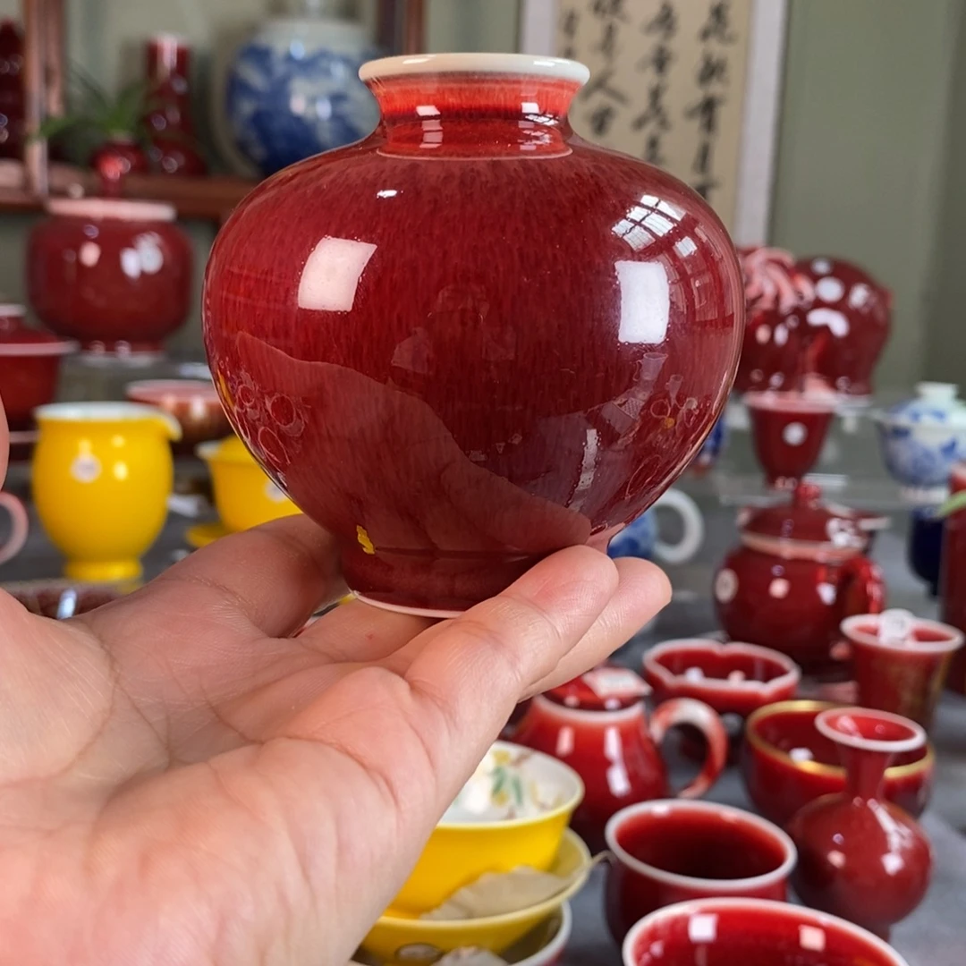 清欢雅玩原矿郎红福利石榴瓶