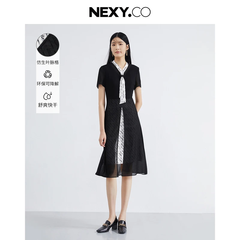 【丽公主专属】NEXY.CO/奈蔻连衣裙女通勤飘带衬衫裙XF05043