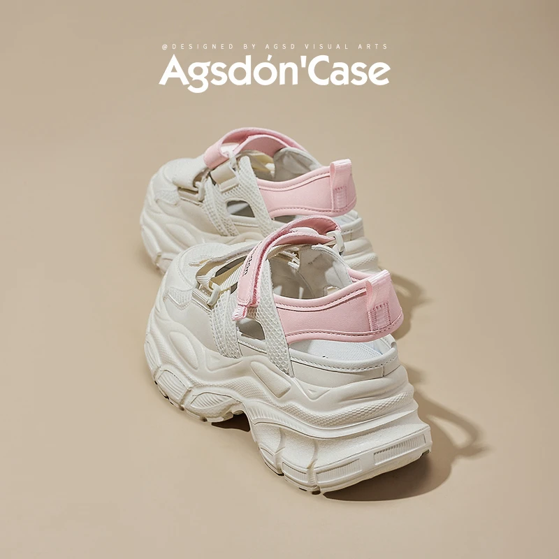 奥古狮登厚底运动凉鞋女2025新款夏季透气增高老爹鞋镂空溯溪鞋H