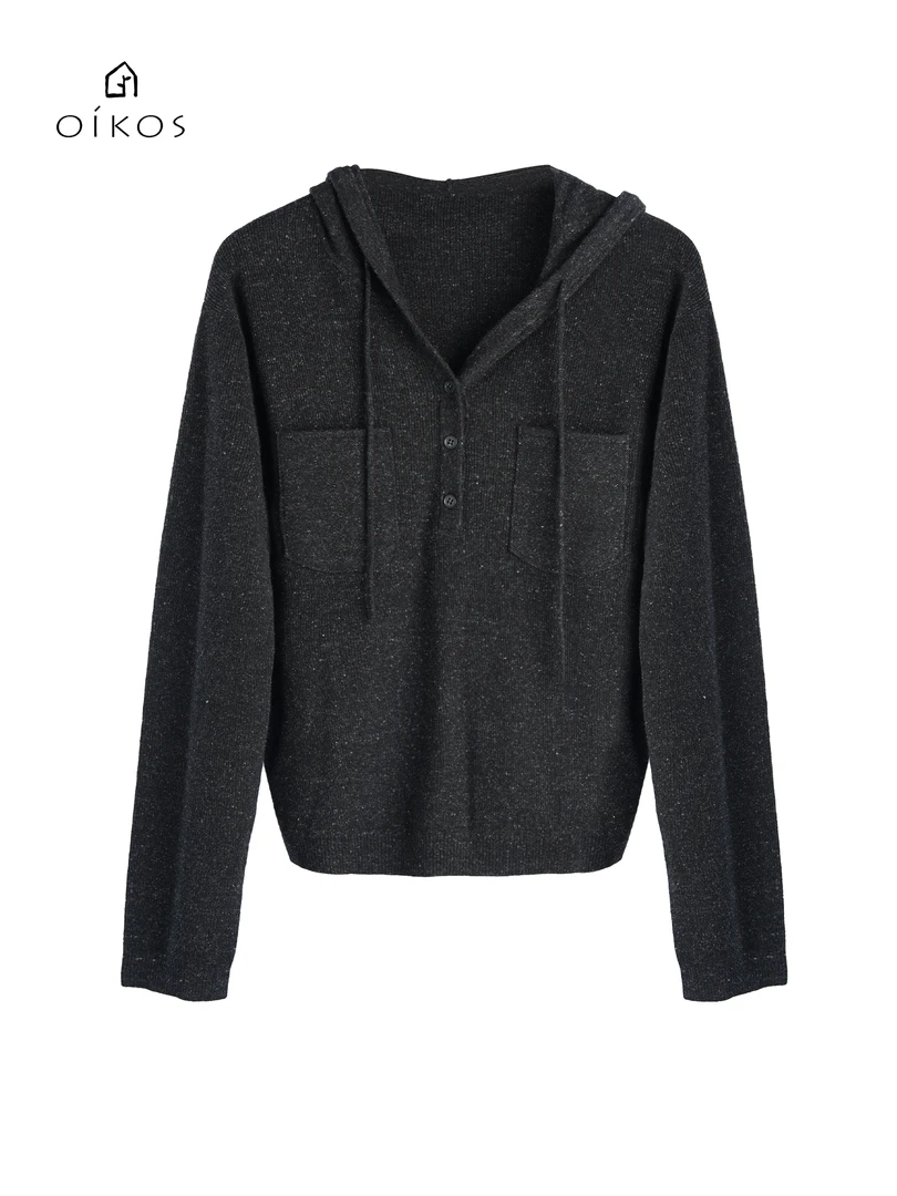 OIKOS女装针织舒适亲肤柔软秋冬V领连帽针织毛衫5I30L5362