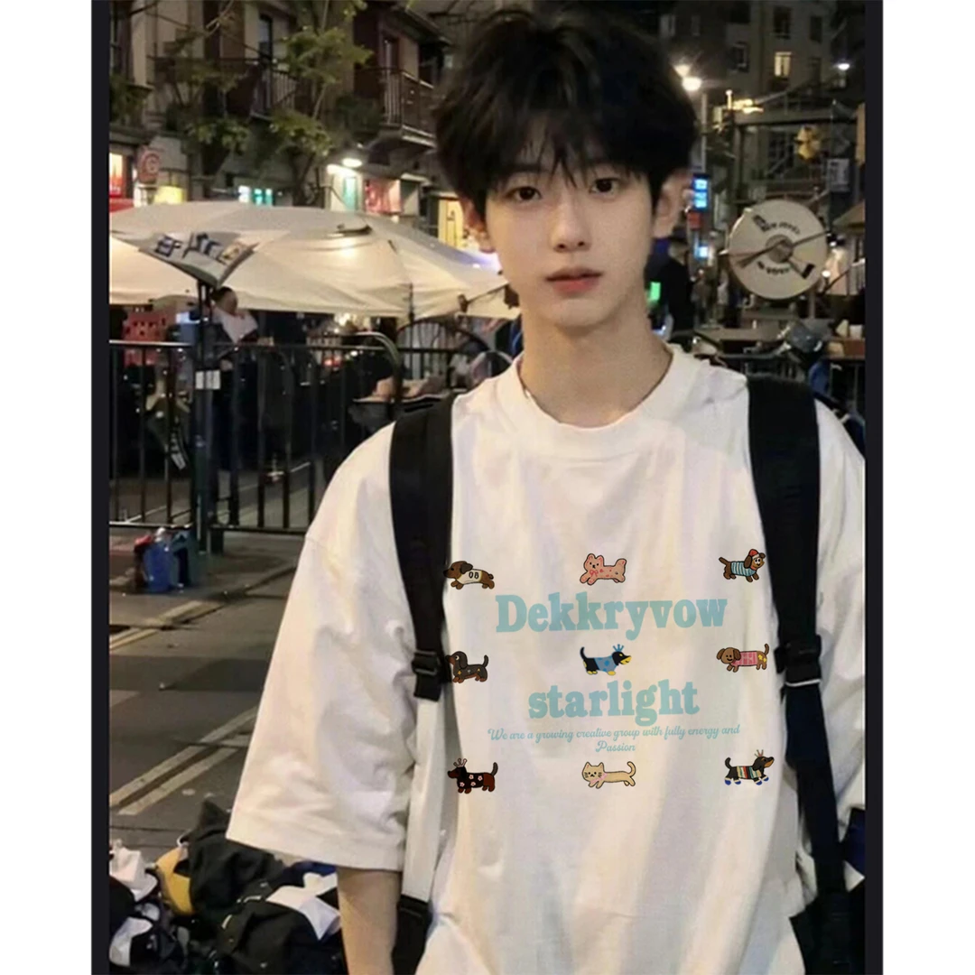 100%纯棉美式趣味小狗字母印花短袖T恤男女夏季休闲百搭情侣上衣