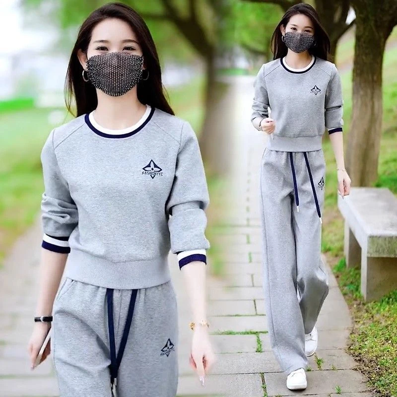 2025新款时尚两件套春夏女上衣+裤子遮肉显瘦减龄系休闲运动套装