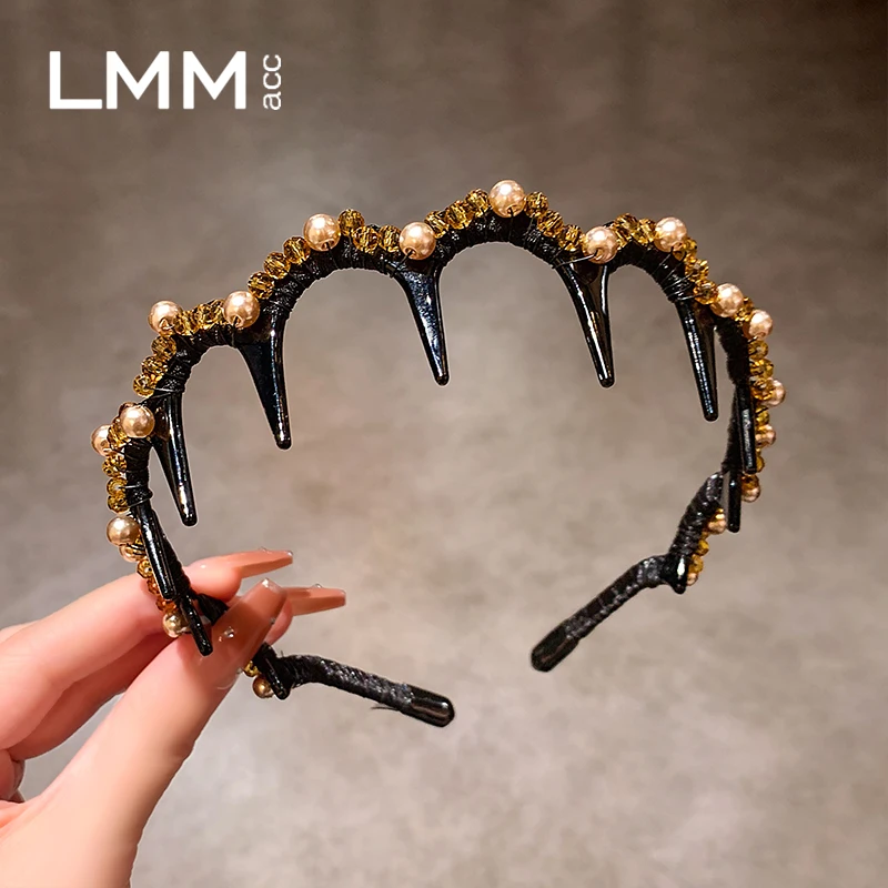 高级感手工缠绕闪钻发箍小众设计感轻奢头箍带齿发夹优雅气质头箍