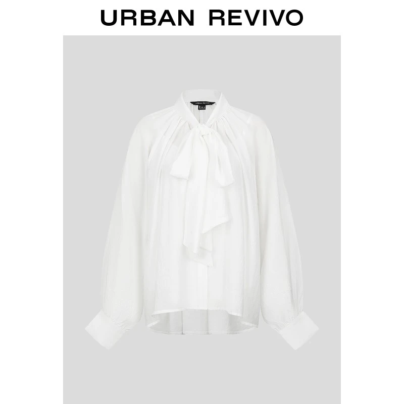 UR2026春季新款女装魅力简约优雅褶皱绑带开襟衬衫UWG260010