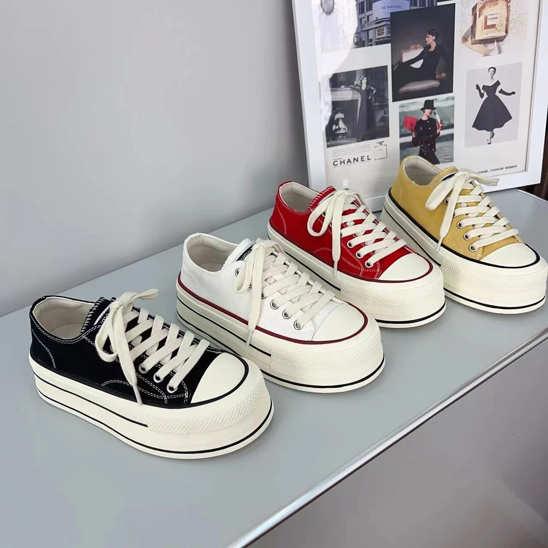 2025春季新款韩系帆布匡匡厚底百搭休闲板鞋