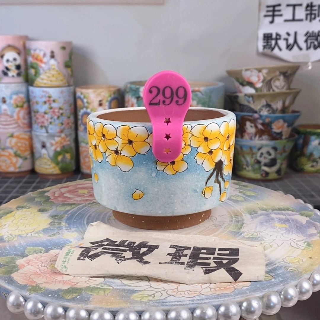 紫砂花盆红陶手绘花盆