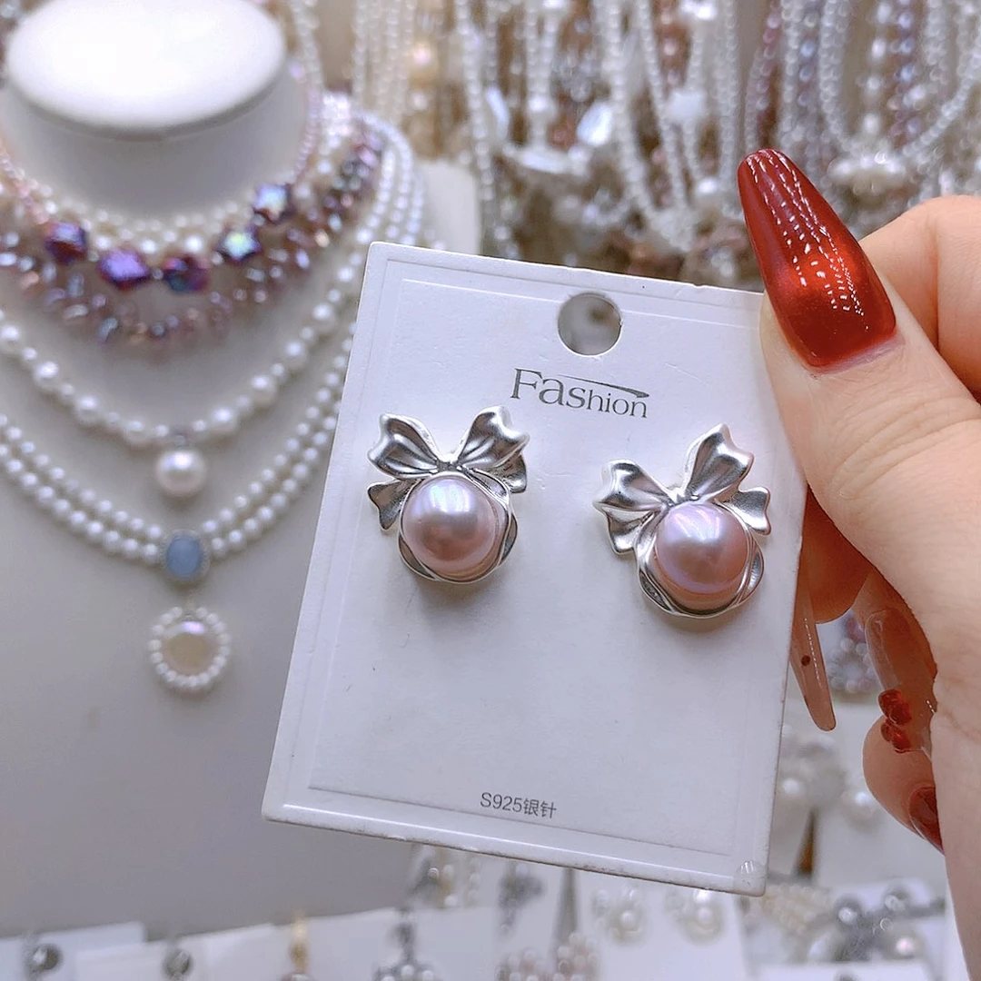 银S925镶嵌耳饰淡水珍珠噜*酒