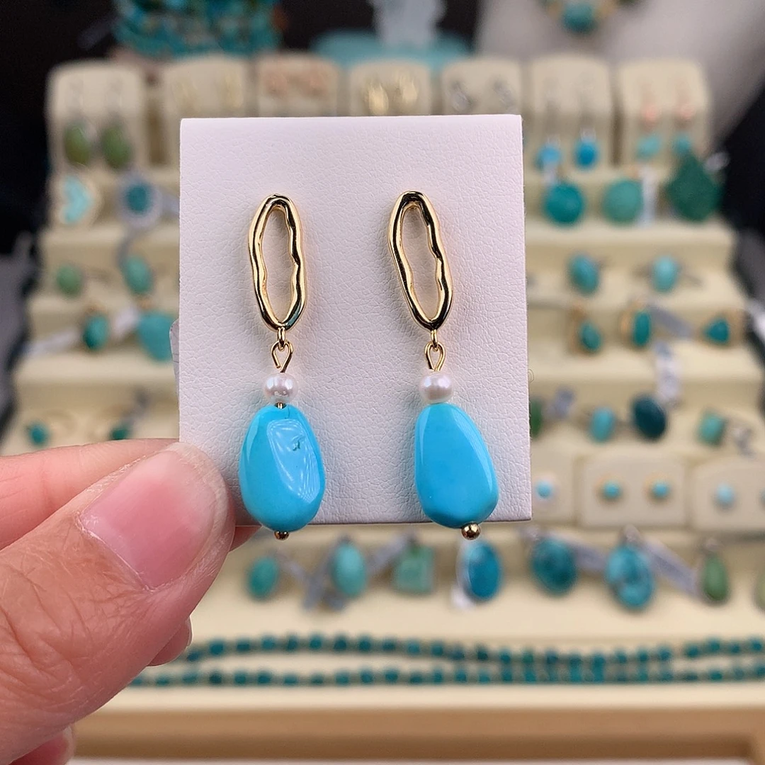 绿松石银S925镶嵌耳饰