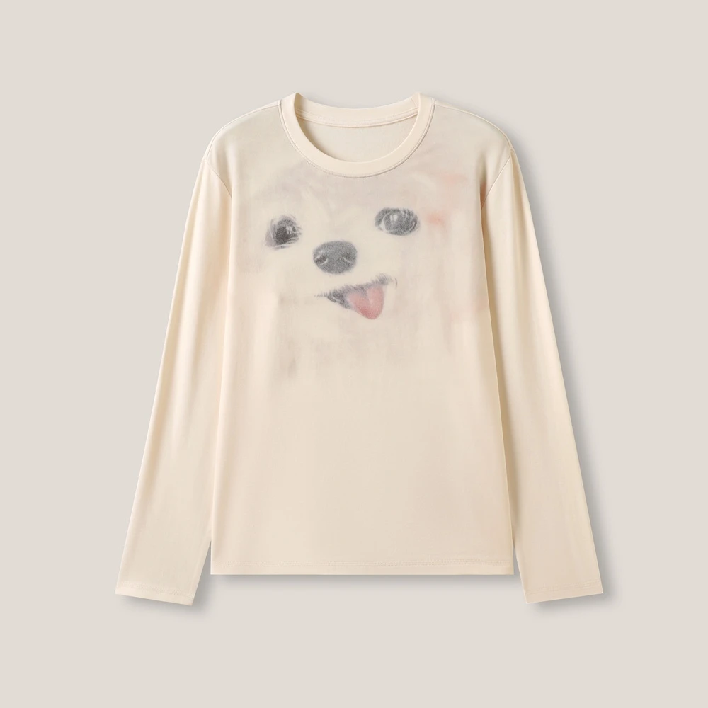 小狗印花长袖休闲百搭T恤打底衫ss26457