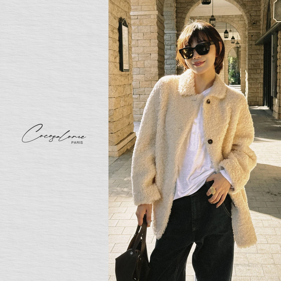 韩彬彬"暖洋洋"秋冬小香风温柔治愈系保暖100%羊羔毛外套2684-1