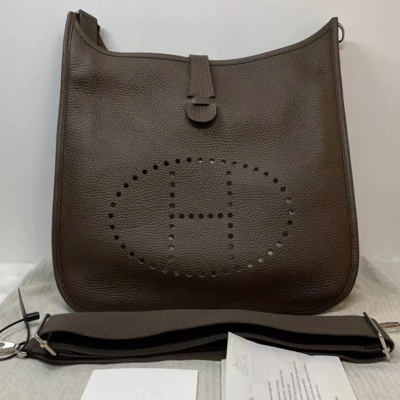 99新 Hermes/爱马仕 伊芙琳31乌木色银扣tc皮Q单肩包