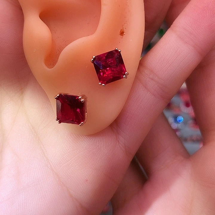 红宝石耳饰银S925镶嵌