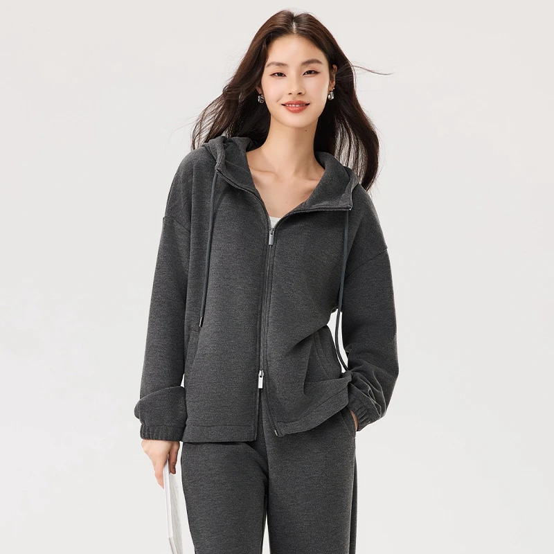 【白小姐】 冬季暖暖连帽拼接插兜短外套DJQ5703