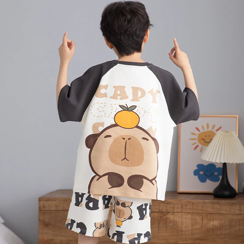 2025新款儿童睡衣夏季纯棉短袖薄款套装男童男孩大童青少年家居服