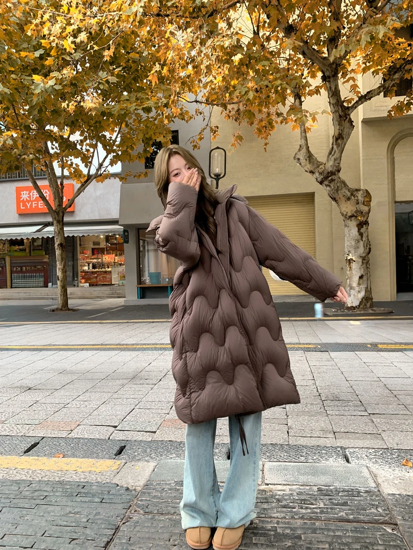 90白鸭绒！江南极简风韩版厚款时尚宽松百搭包袖连帽中长款