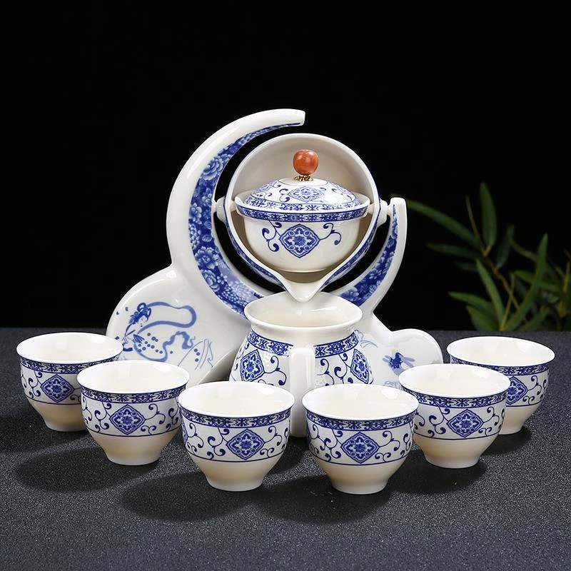 跨境半自动茶具套装家用中式懒人复古陶瓷功夫茶壶客厅办公泡茶器