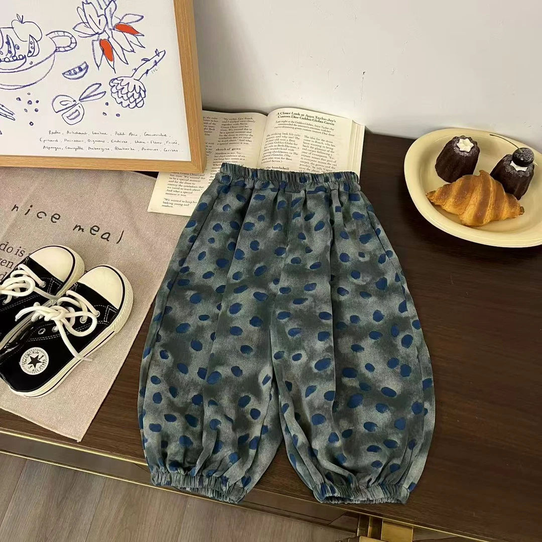 儿童夏季满印波点九分束脚裤H2205