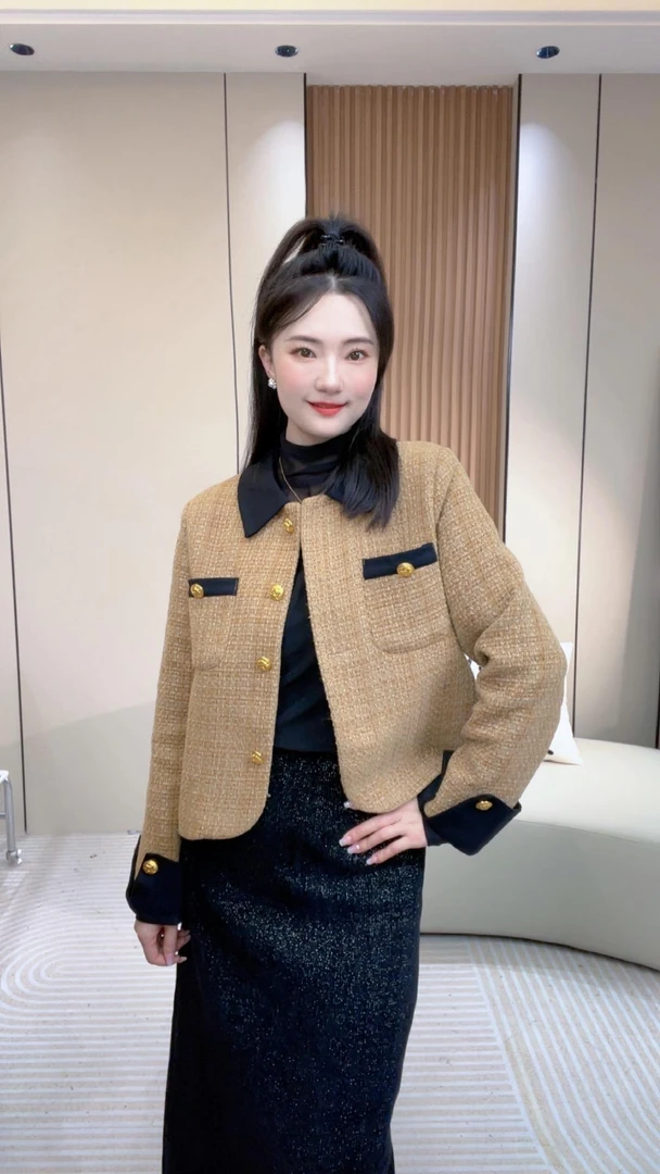 【现货＋运费险】法式加厚高级气质小个子粗花呢上衣小香风显瘦外套